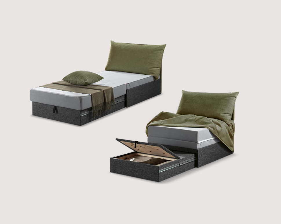 Puof con letto e box contenitore a scomparsa - Abiesse 1970 Seregno Monza Brianza