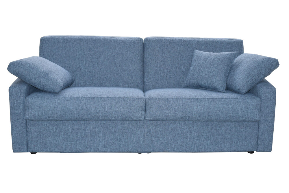 Divano letto gemellare rivestito in tessuto.